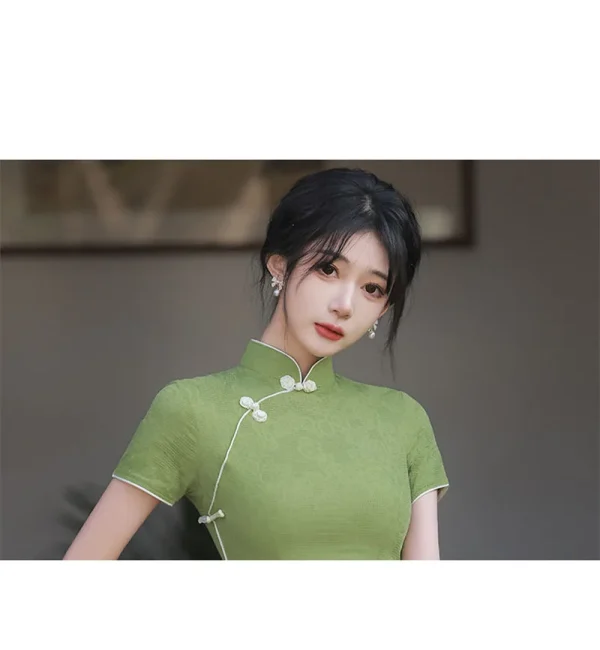 Kf Sfaab28c476414c43841ae7536fc1dfd4e Cheongsam 2022 New Women Summer Green Short Dress Improved Spring Vintage Chinese Style Qipao Green Short Dress Improved Spring Vintage Chinese Style Qipao