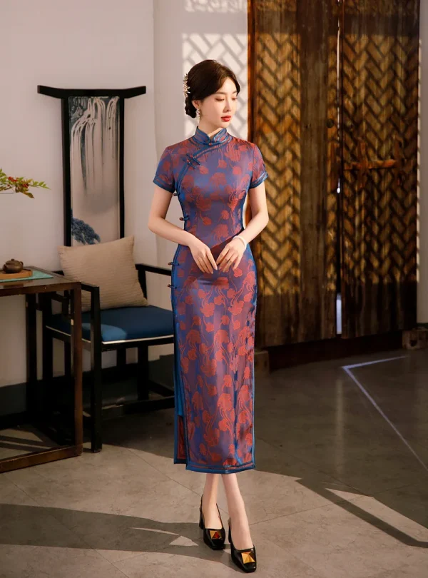 Kf Sfaf23280084145508f2d7477db3a9405k 2023 Spring And Summer Chinese Cheongsam Flower Radish Long Section Side Eight Buttons Stand Collar Retro Spring and Summer Chinese Cheongsam Flower Radish Long Section Side Eight Buttons Stand Collar Retro Women Qiapo Dress