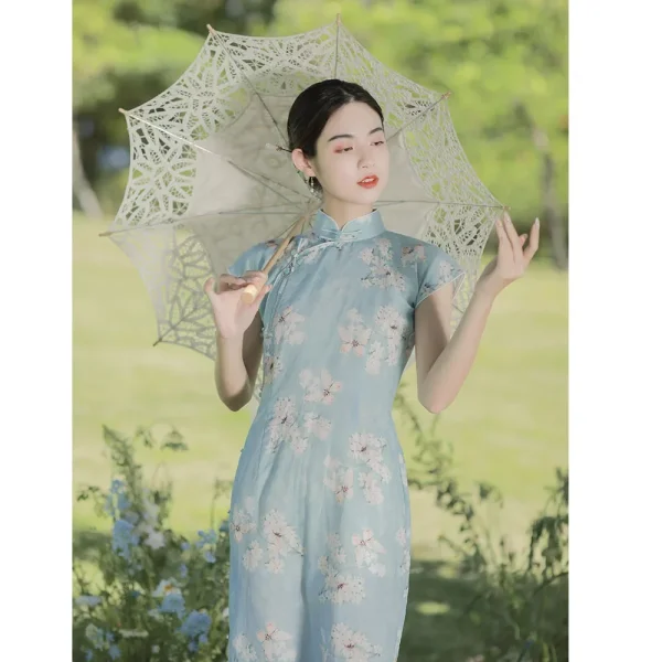 Kf Sfc66b14d81b04bb8a3d955bcf6031431g Summer Vintage Blue Dress Women Elegant Cotton Linen Stand Collar Floral Printed Short Sleeve Cheongsam Qipao Summer Vintage Blue Dress Women Elegant Cotton Linen Stand Collar Floral Printed Short Sleeve Cheongsam Qipao Evening Dresses