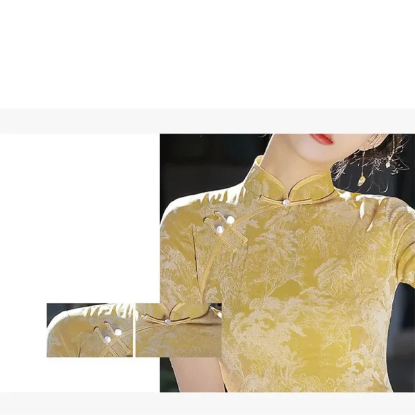 Kf Sfcf1b2c1697f4afe9045bbdda3e8c3a1g Yellow Long Cheongsam Women Short Sleeve Slim Vintage Dress Party Costume Dresses S To Xxl Qipao Yellow Long Cheongsam Women Short Sleeve Slim Vintage Dress Party Costume Dresses S To XXL Qipao Green