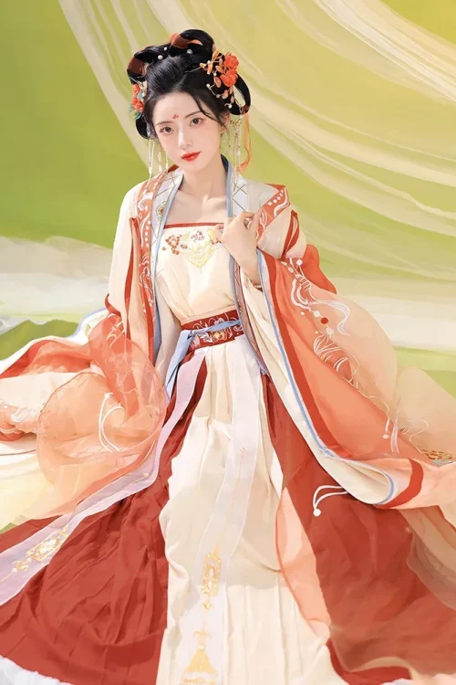 Kf Sff6b54ad71754be1859d2f0e9a9e1a6a4 Stickerei der Song-Dynastie Traditionelle chinesische Kleidung für Frauen Rock Großärmel-Shirt Nationalstil-Kleid-Set Hanfu Orange