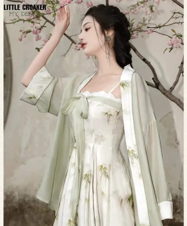 Kf Sff7e2b579b4643dabd7efd4c8e962256h Summer Chinese Hanfu Dress 2pcs Improved Modern Style Traditional Bamboo Printed Cardigan Coat Dress 2pcs Sets Summer Chinese Hanfu Dress 2pcs Improved Modern Style Traditional Bamboo Printed Cardigan Coat+ Dress 2pcs Sets Hanfu Female