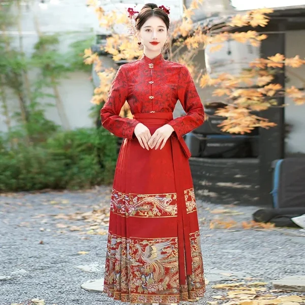 Kf S0a95f1fa4e11440d82a82b5ab11994d1b Embroidery Hanfu Women Clothing Horse Face Skirt Stand Collar Long Sleeve Red Shirt Ancient Chinese Costume Embroidery Hanfu Women Clothing Horse-Face Skirt Stand Collar Long Sleeve Red Shirt Ancient Chinese Costume