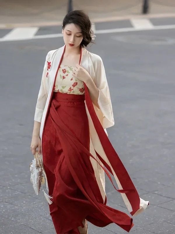 Kf S10c25dd8e86e4b85ad4e0a1bfa88bfc6v Red Skirt 3pc Set Traditional Chinese Elegant Casual Modern Hanfu Red Floral Song Dynasty Spinning Sling 3Pc Set Traditional Chinese Elegant Casual Modern Hanfu Red Floral Song Dynasty Spinning Sling Skirt Robe Set