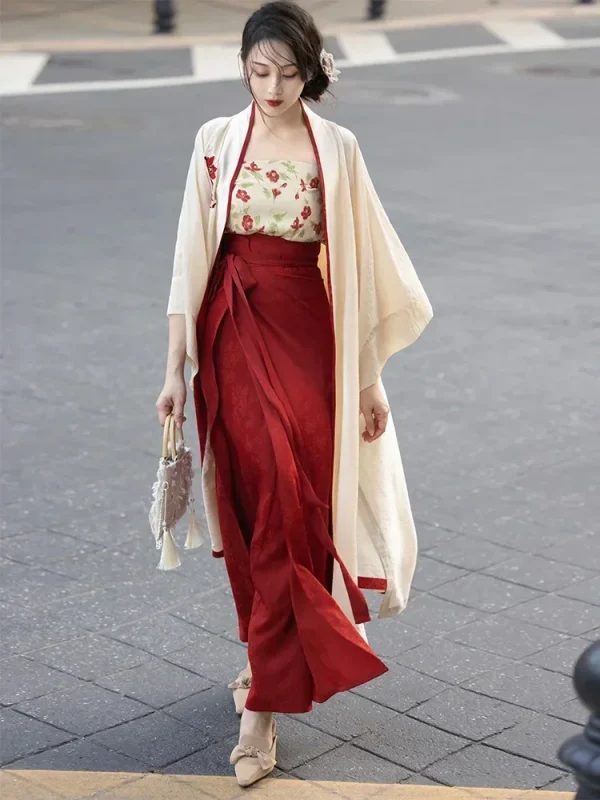 Kf S4c85eacea7534c46a6f8ff576c8daafez Red Skirt 3pc Set Traditional Chinese Elegant Casual Modern Hanfu Red Floral Song Dynasty Spinning Sling 3Pc Set Traditional Chinese Elegant Casual Modern Hanfu Red Floral Song Dynasty Spinning Sling Skirt Robe Set