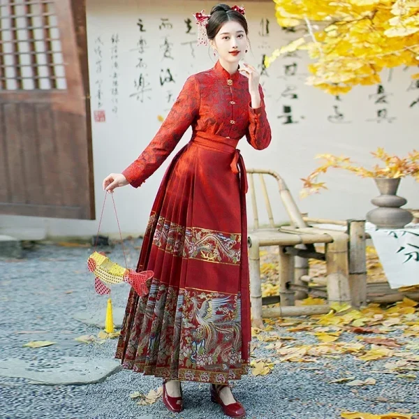 Kf S6b84173475ed43ab90037774d0f6107eb Embroidery Hanfu Women Clothing Horse Face Skirt Stand Collar Long Sleeve Red Shirt Ancient Chinese Costume Embroidery Hanfu Women Clothing Horse-Face Skirt Stand Collar Long Sleeve Red Shirt Ancient Chinese Costume