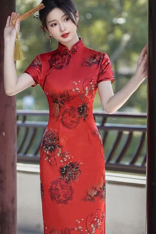 Kf S6f08122ac5fb4d99af9994fb855d2096r 8 Colors Summer Red Long Cheongsam Short Sleeve Improved Vinta Les non-chinois peuvent-ils porter le Qipao ?