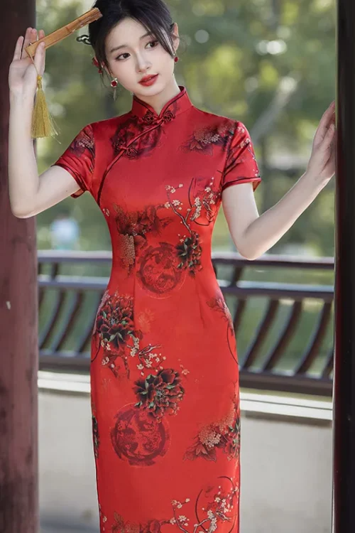 Kf S6f08122ac5fb4d99af9994fb855d2096r 8 Colors Summer Red Long Cheongsam Short Sleeve Improved Vinta Exploring the Meaning of Red Qipao: Passion, Luck, and Celebration