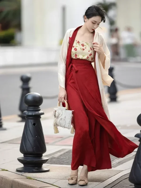 Kf S7ff6165b91d44cc980ffc2303d73c92ax Red Skirt 3pc Set Traditional Chinese Elegant Casual Modern Hanfu Red Floral Song Dynasty Spinning Sling 3Pc Set Traditional Chinese Elegant Casual Modern Hanfu Red Floral Song Dynasty Spinning Sling Skirt Robe Set