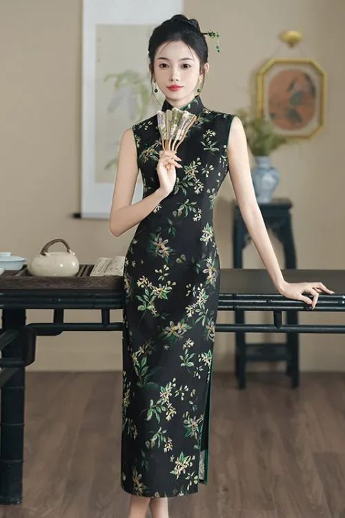 Kf S9b223a042887493e96483a73ea3544f7k Black Print Improved Long Cheongsam Women Elegant Slim Dress P Occasions for Formal Elegance: When a Black Qipao Exudes Sophistication