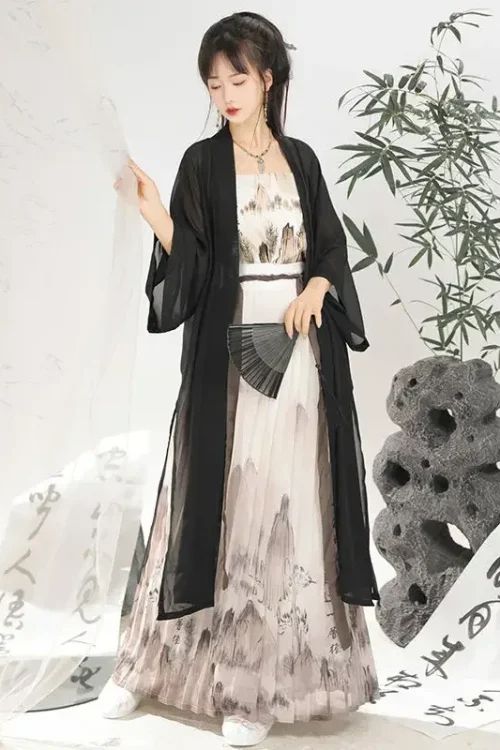 Kf Sbc7341bebcc644b5b0db33d258053dddl Chinese Song Dynasty Embroidery Hanfu Coat Three Piece Set Dai Cultural Significance: Black in Hanfu as a Symbol of Mourning and Respect